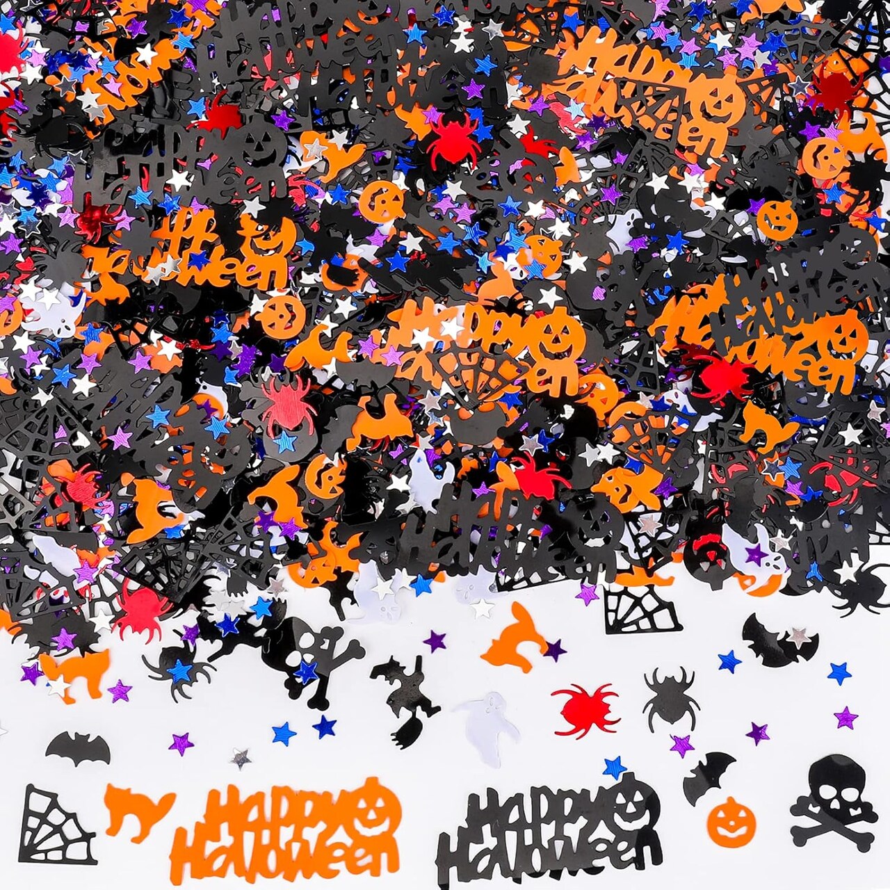 Halloween Party Table Scatter Confetti, Halloween Supplies Foil Metallic Sequins Confetti Trick Or Treat Party Sprinkles Confetti Decorations Pumpkin Bat Ghost Witch Skull Spider Decor, 60g